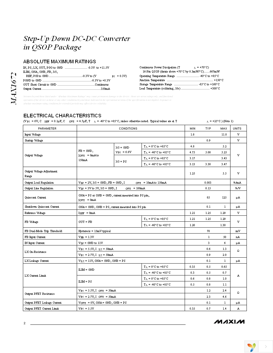 MAX1672EEE+ Page 2