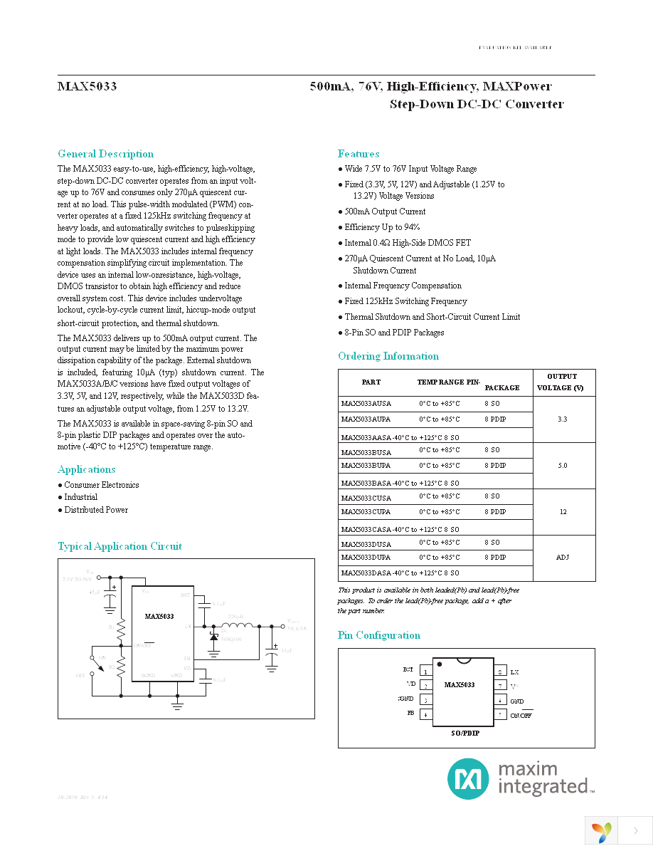 MAX5033CUSA+ Page 1