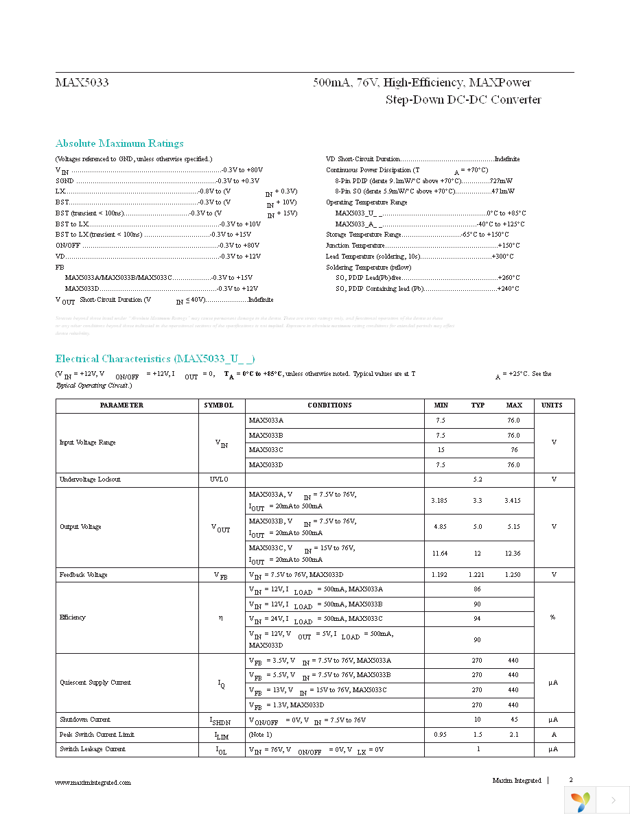 MAX5033CUSA+ Page 2