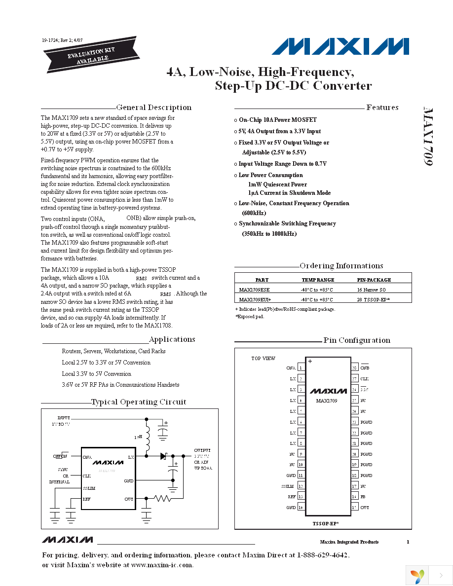 MAX1709EUI+ Page 1