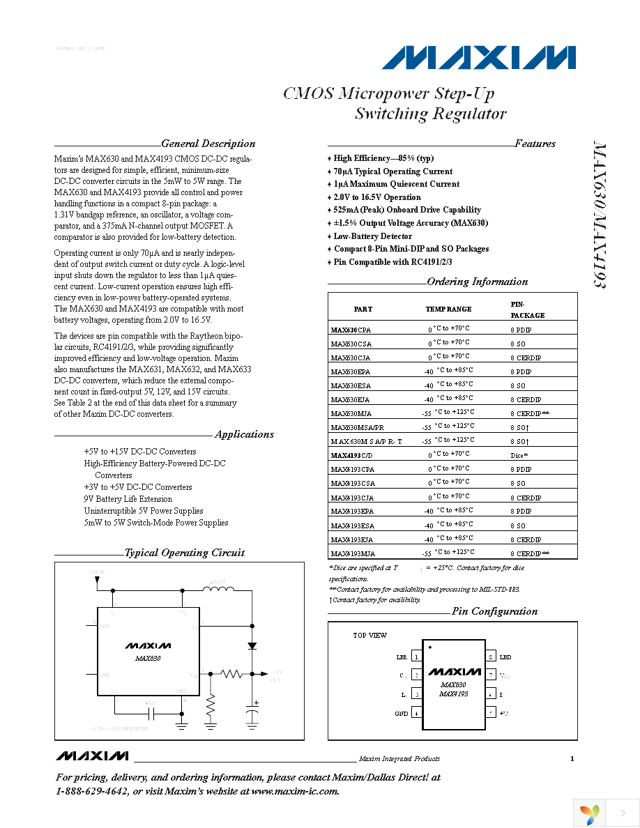 MAX630CPA+ Page 1