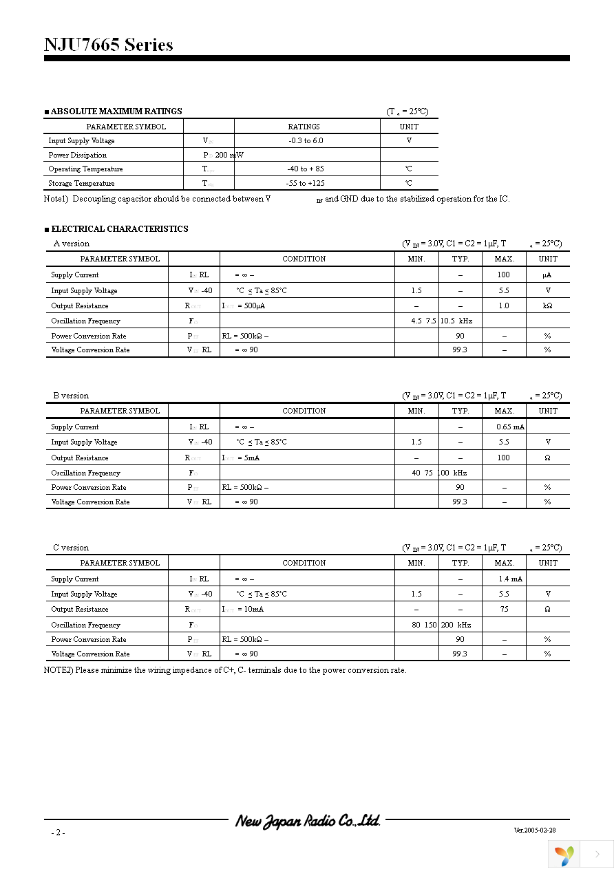 NJU7665AF-TE1 Page 2