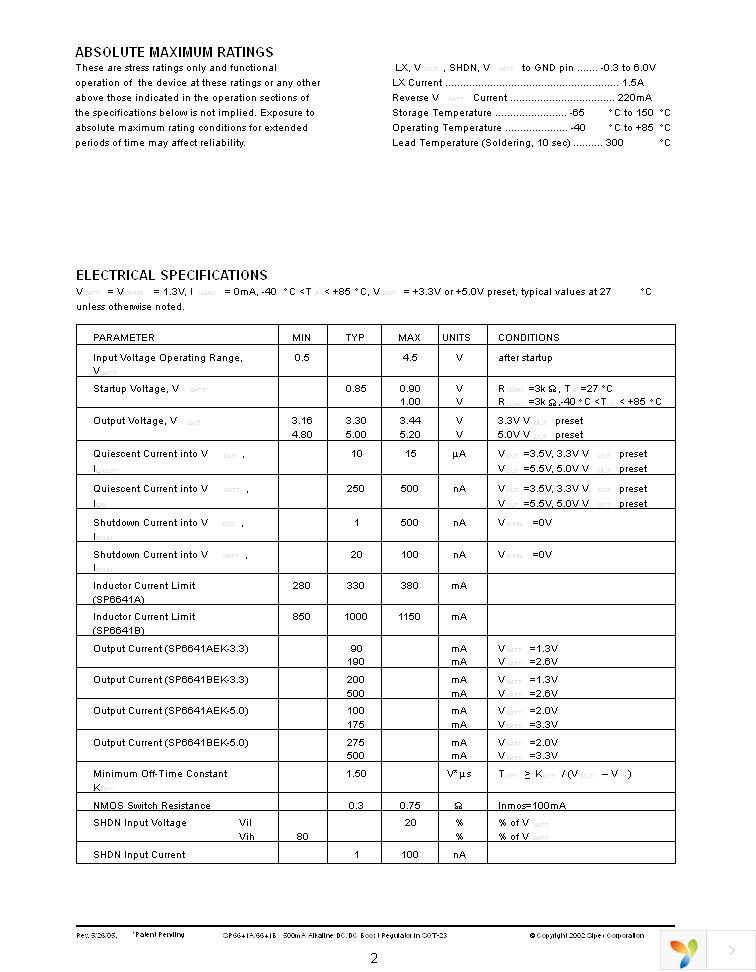 SP6641BEK-L-5-0 Page 2