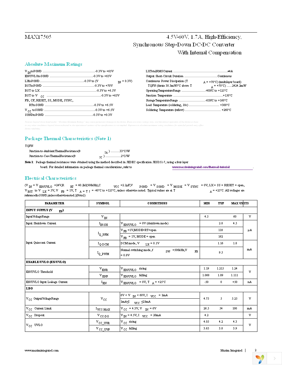 MAX17505ATP+ Page 2