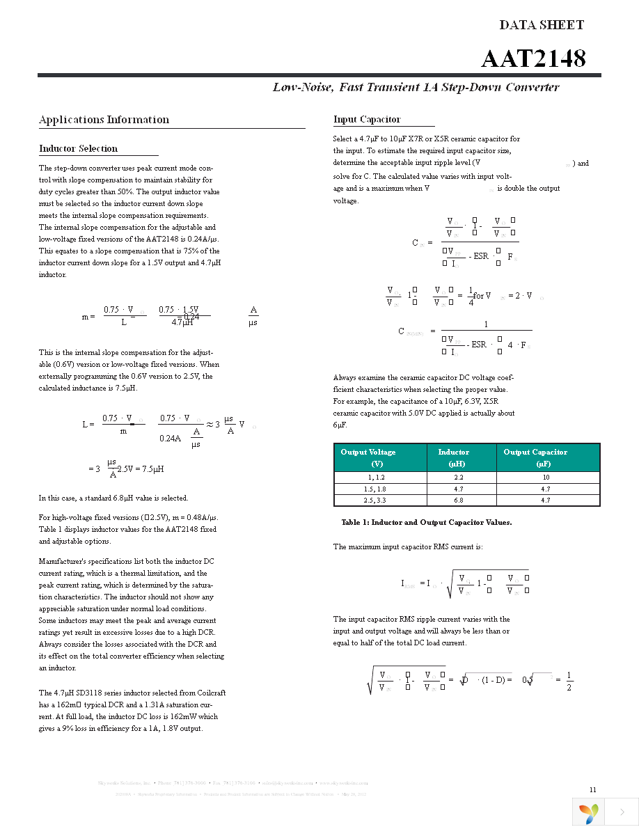 AAT2148IVN-0.6-T1 Page 11