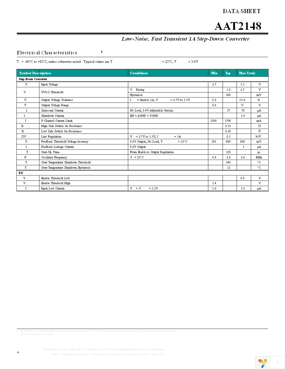 AAT2148IVN-0.6-T1 Page 4