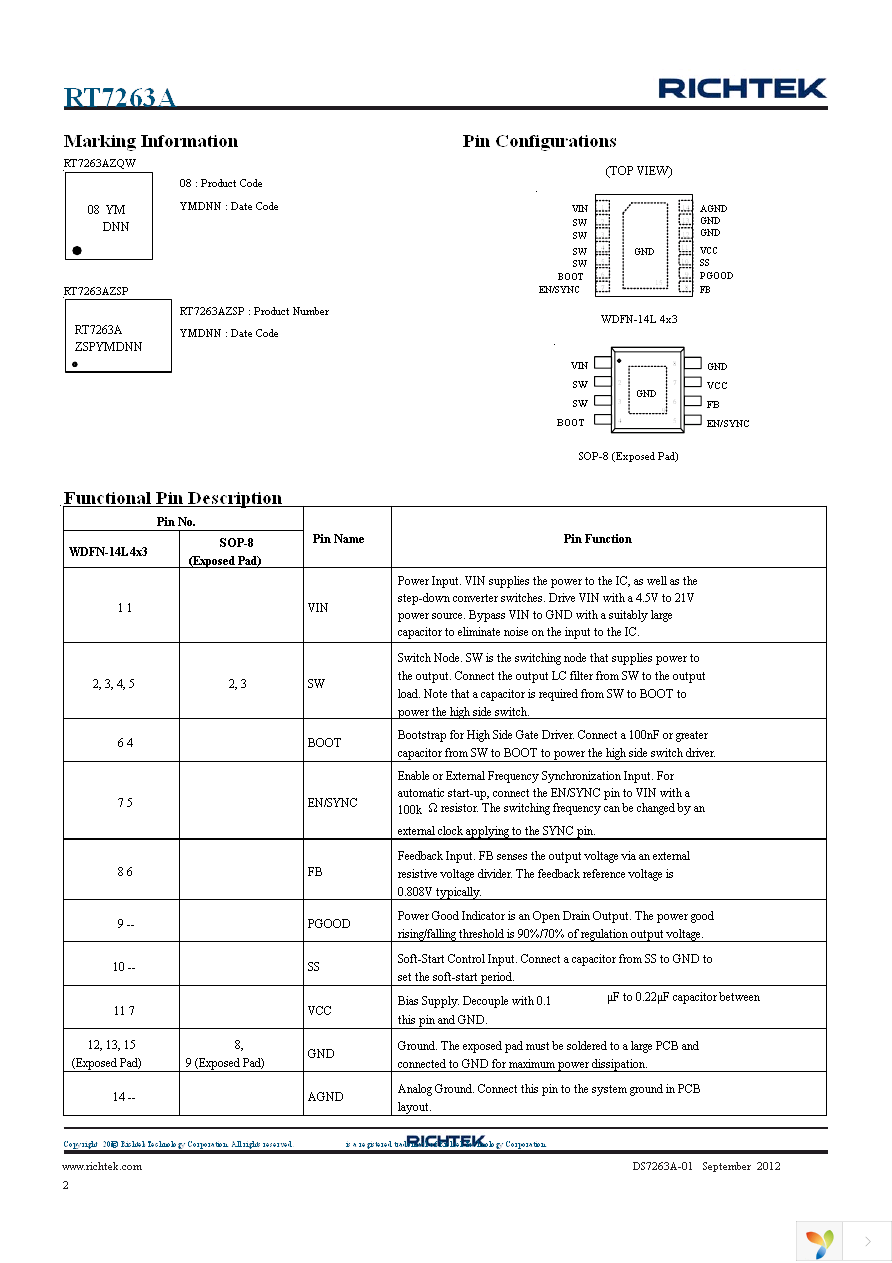 RT7263AZSP Page 2