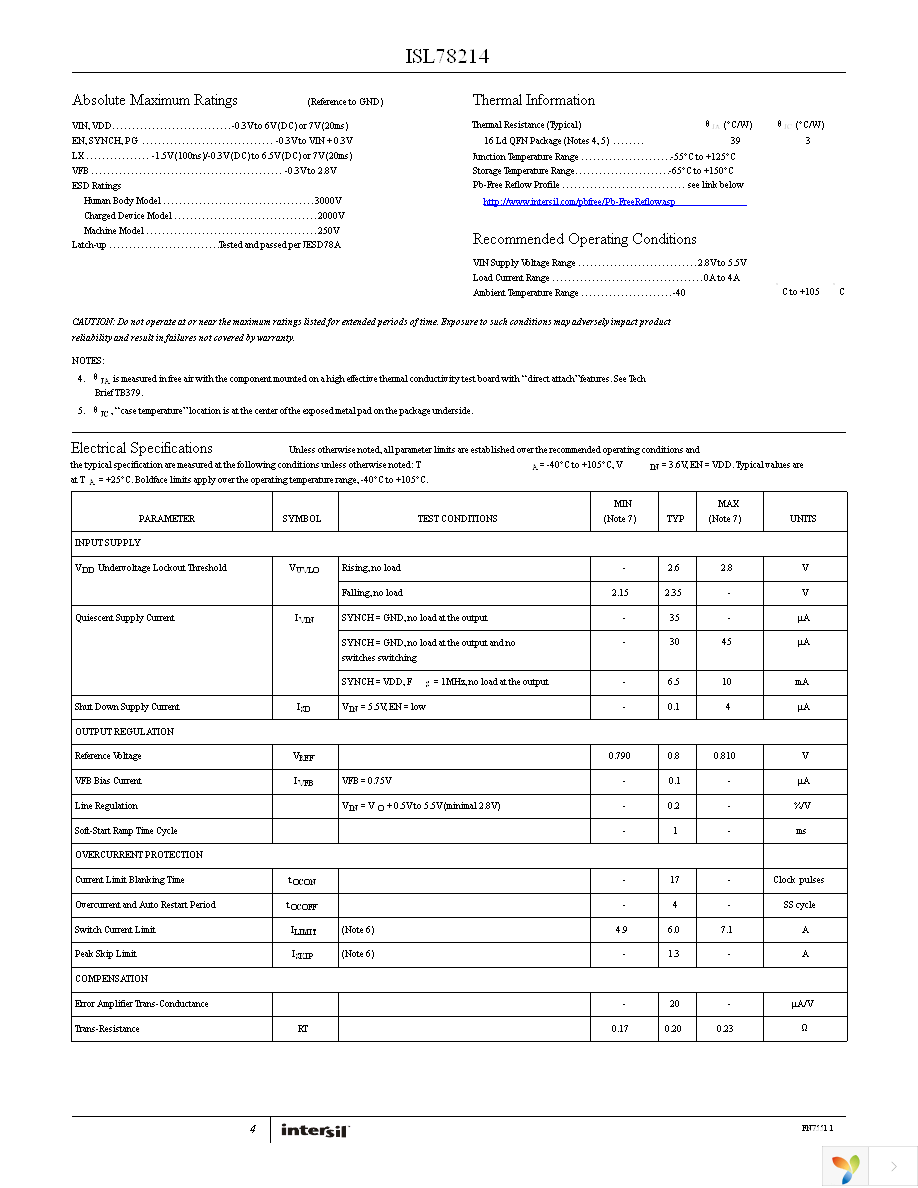 ISL78214ARZ Page 4