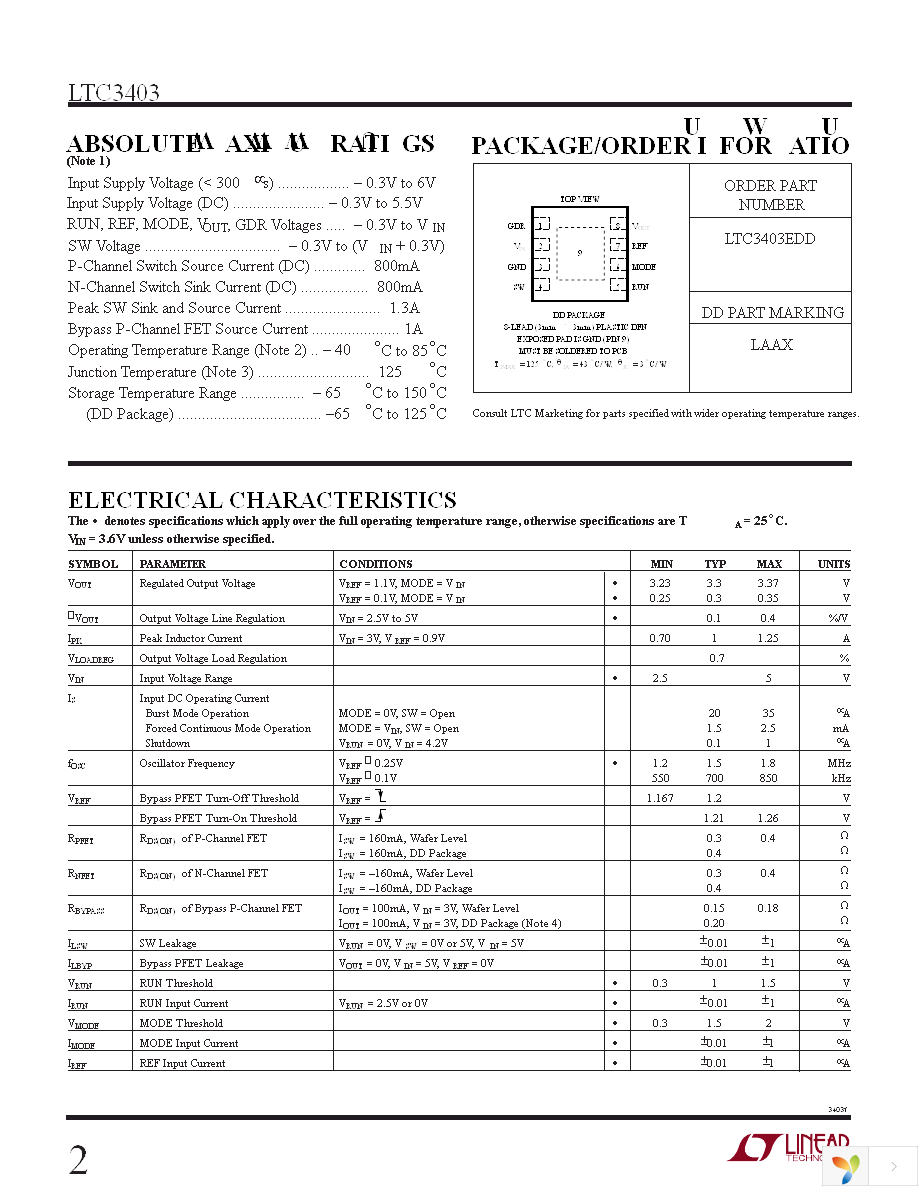 LTC3403EDD Page 2