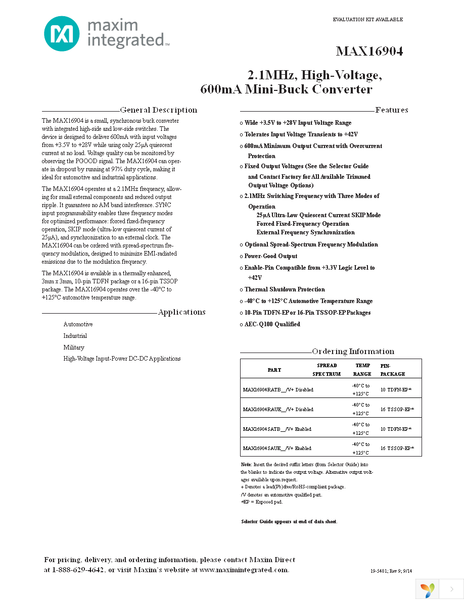 MAX16904RATB50+T Page 1