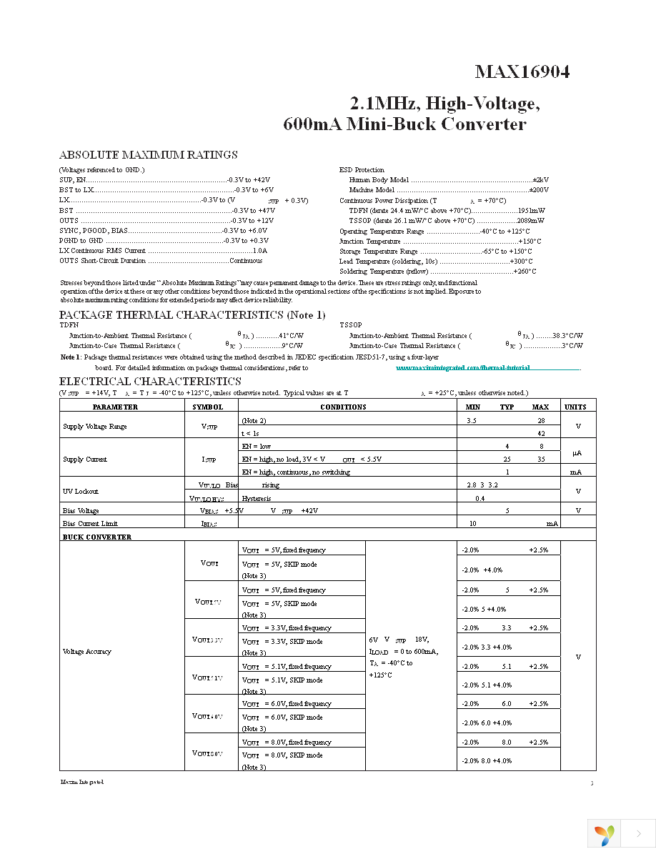 MAX16904RATB50+T Page 3