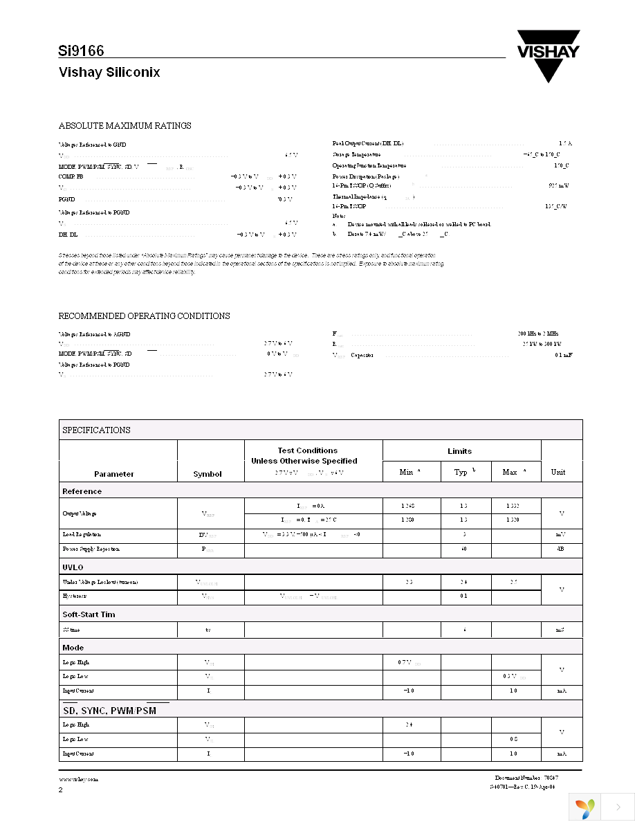 SI9166BQ-T1-E3 Page 2