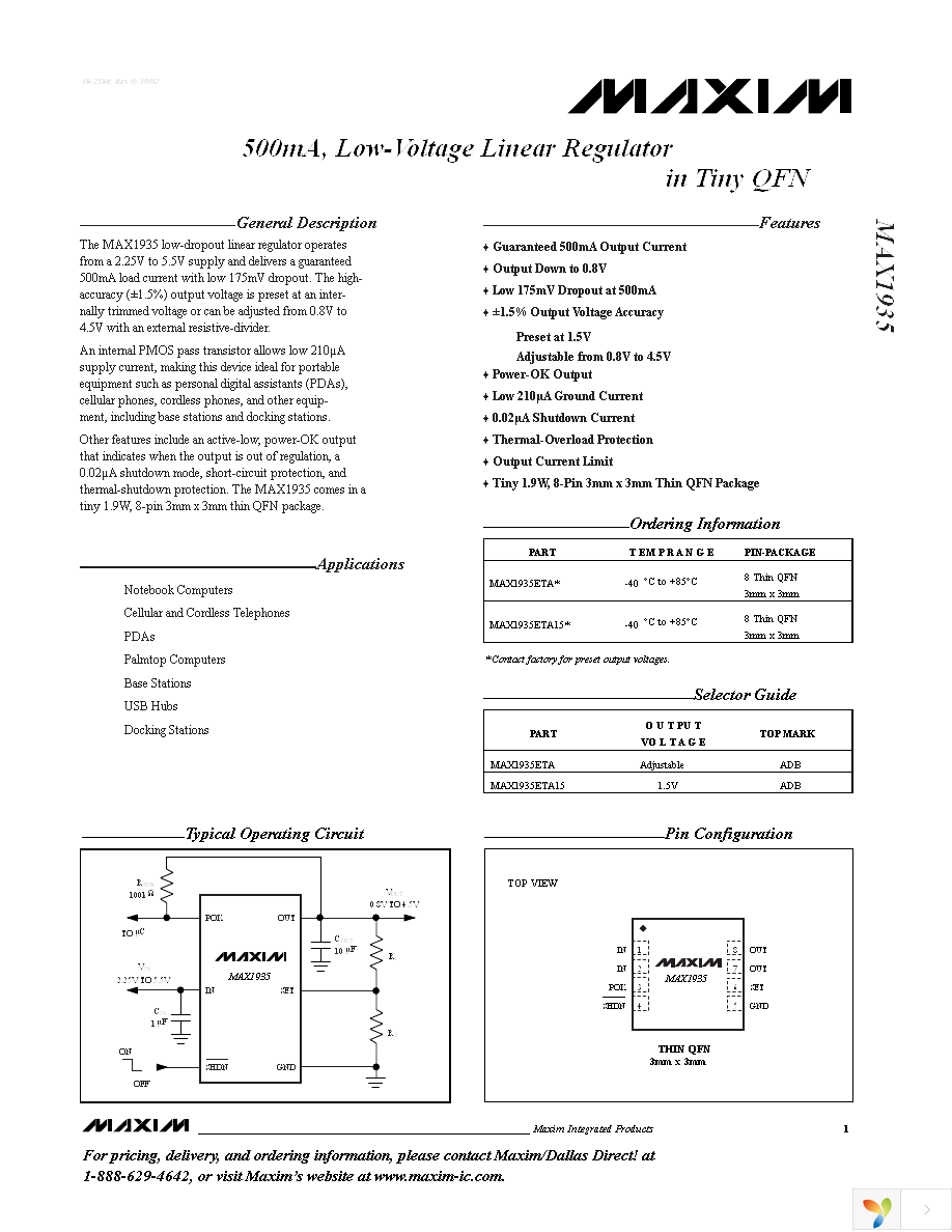 MAX1935ETA+T Page 1