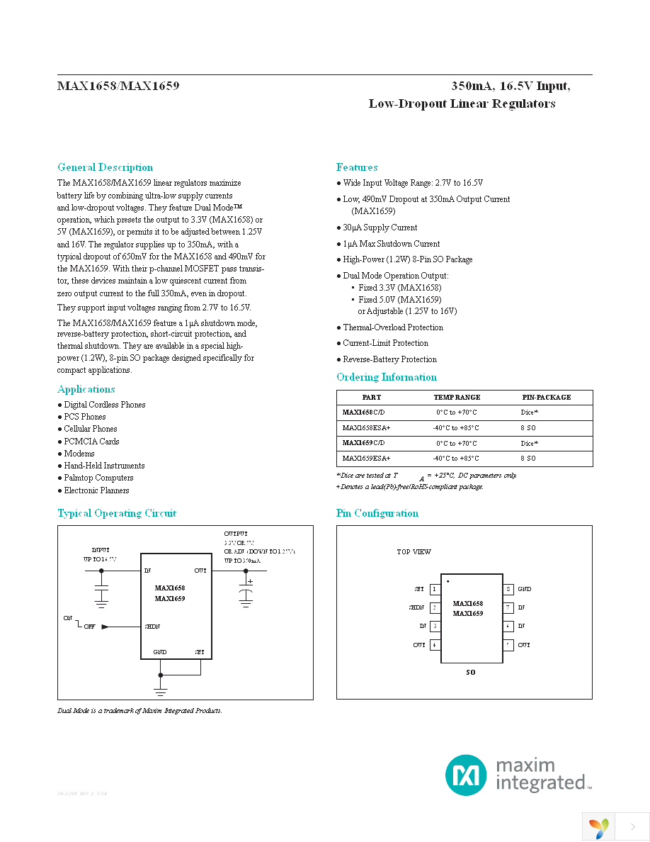 MAX1658ESA+ Page 1