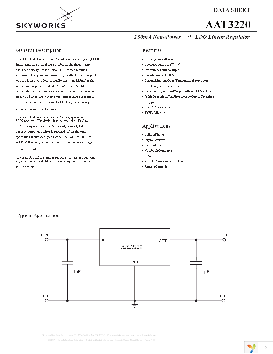 AAT3220IGY-3.3-T1 Page 1