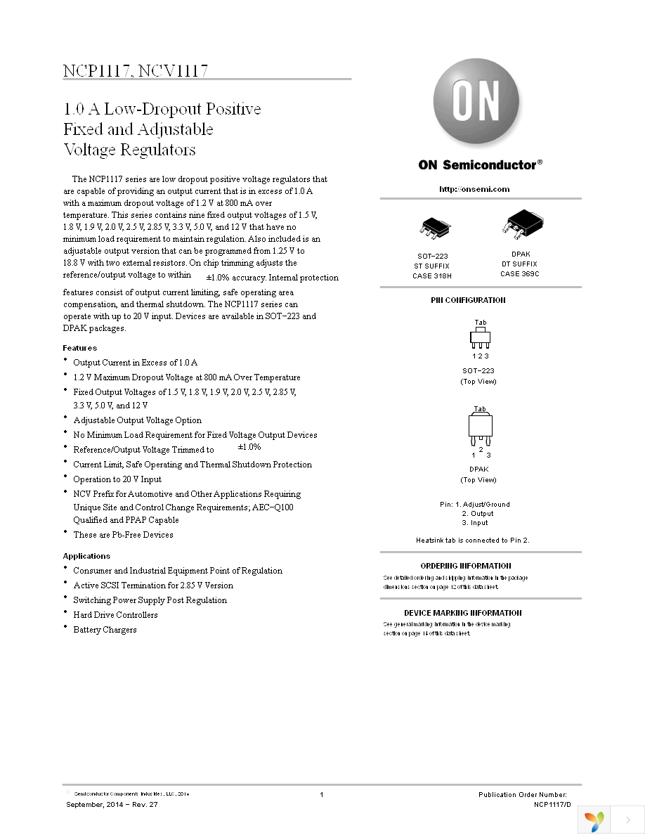 NCP1117ST50T3G Page 1