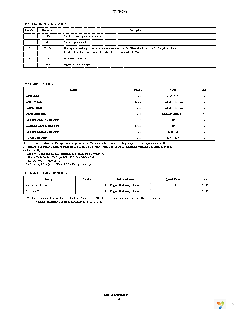 NCP699SN25T1G Page 2