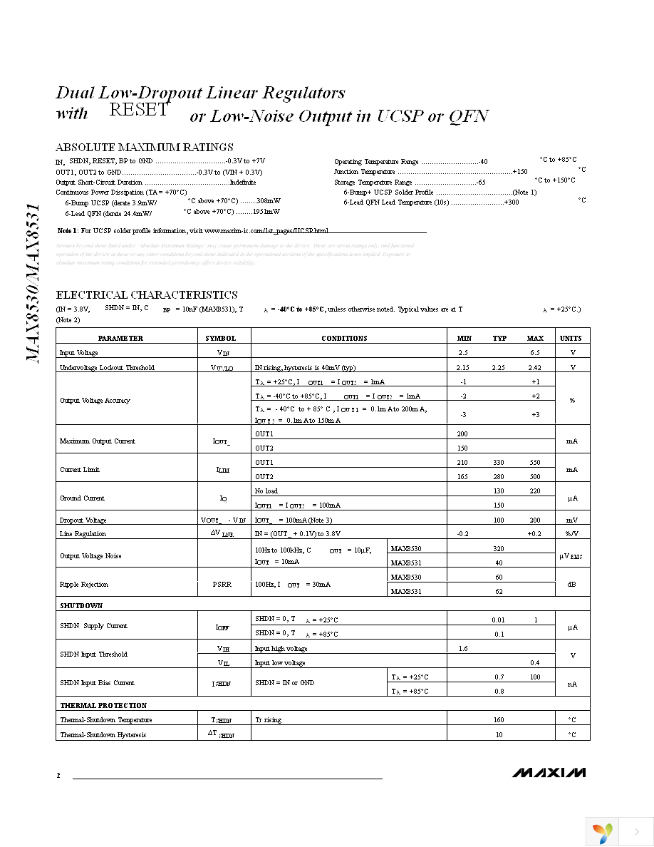 MAX8530ETTP2+T Page 2