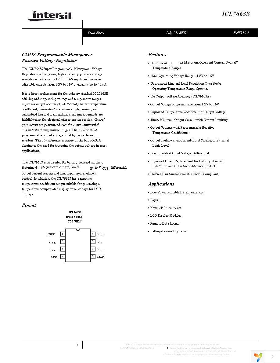 ICL7663SCPAZ Page 1