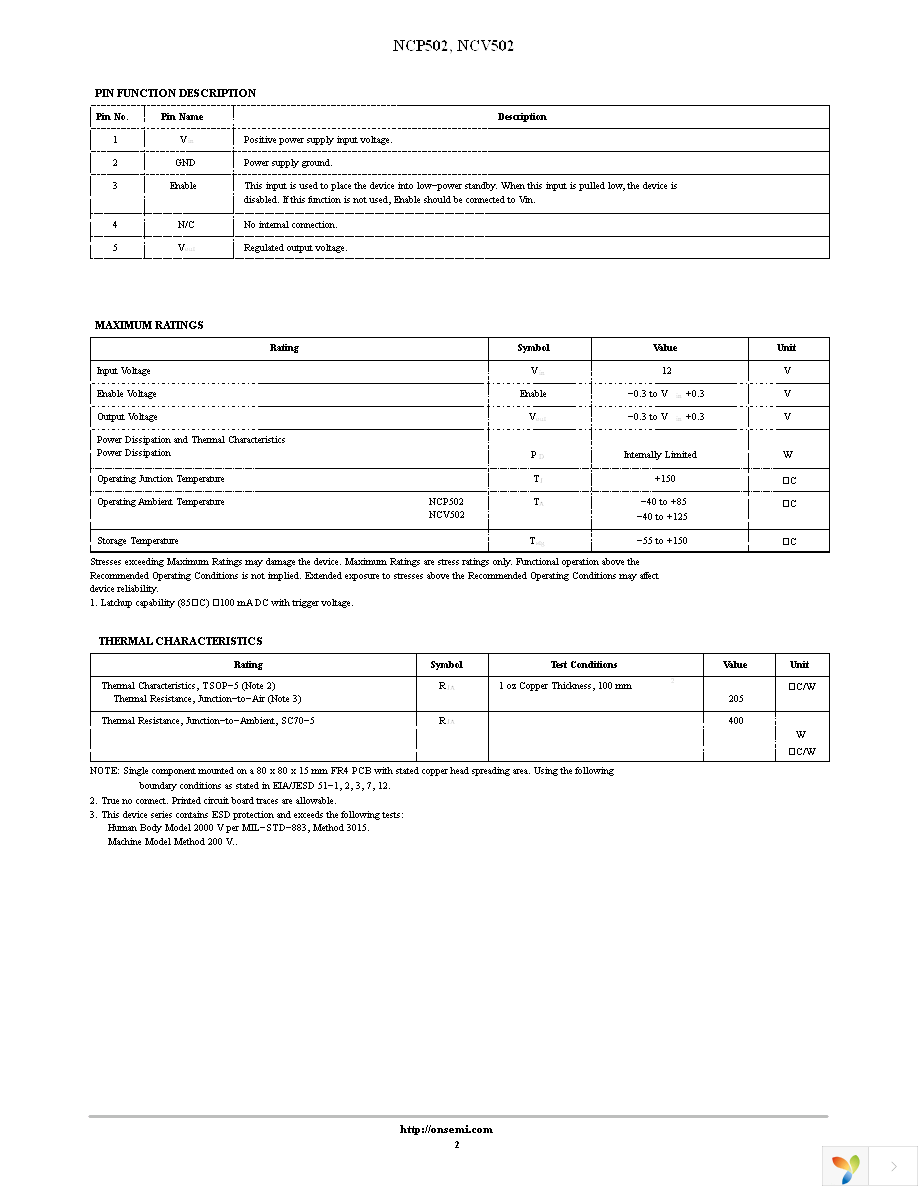 NCP502SQ30T2G Page 2