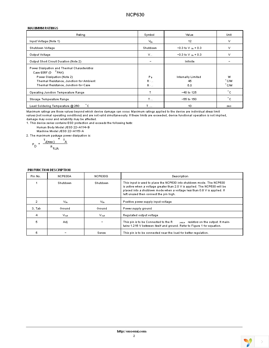 NCP630AD2TG Page 2