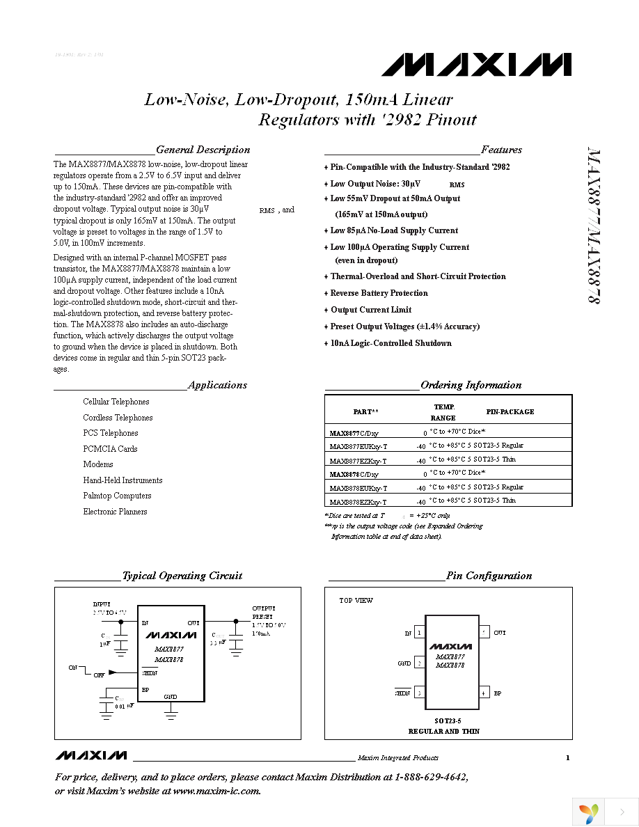 MAX8877EZK30+T Page 1