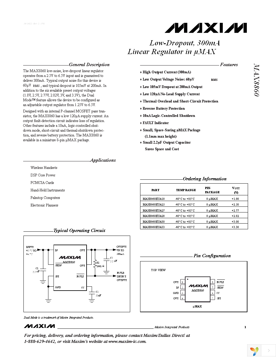 MAX8860EUA18+ Page 1