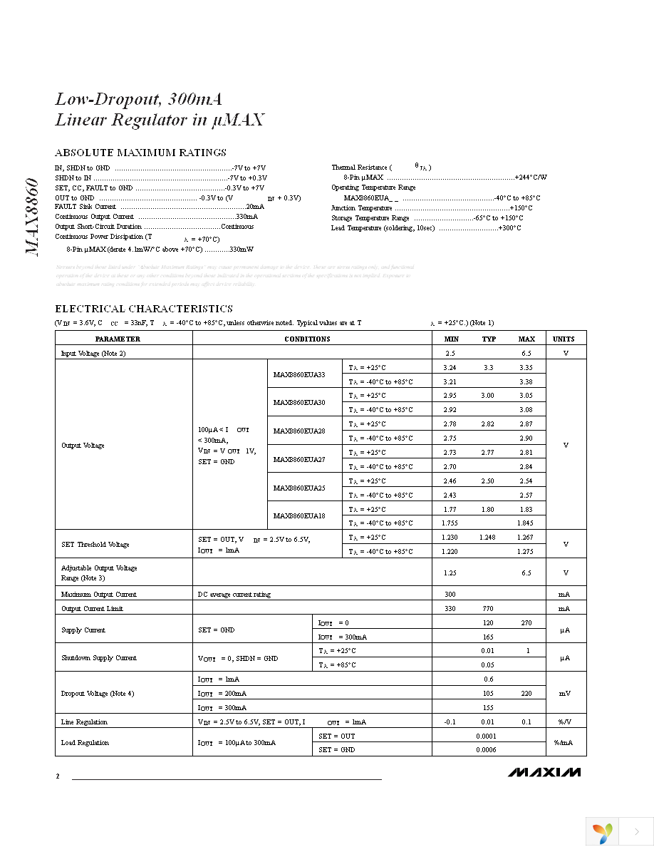 MAX8860EUA18+ Page 2