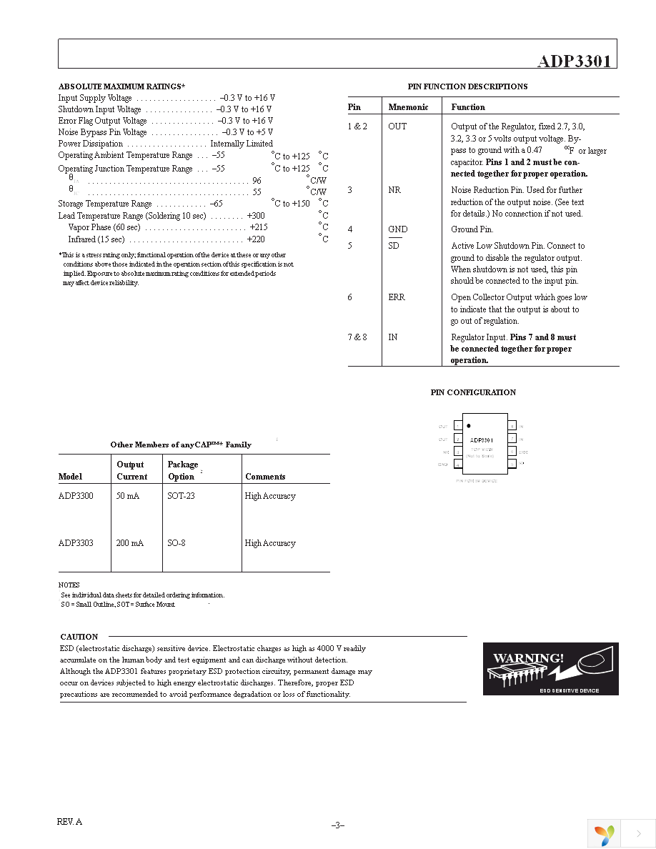 ADP3301ARZ-3.3 Page 3