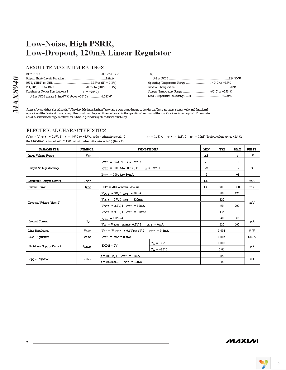 MAX8940EXK28+T Page 2