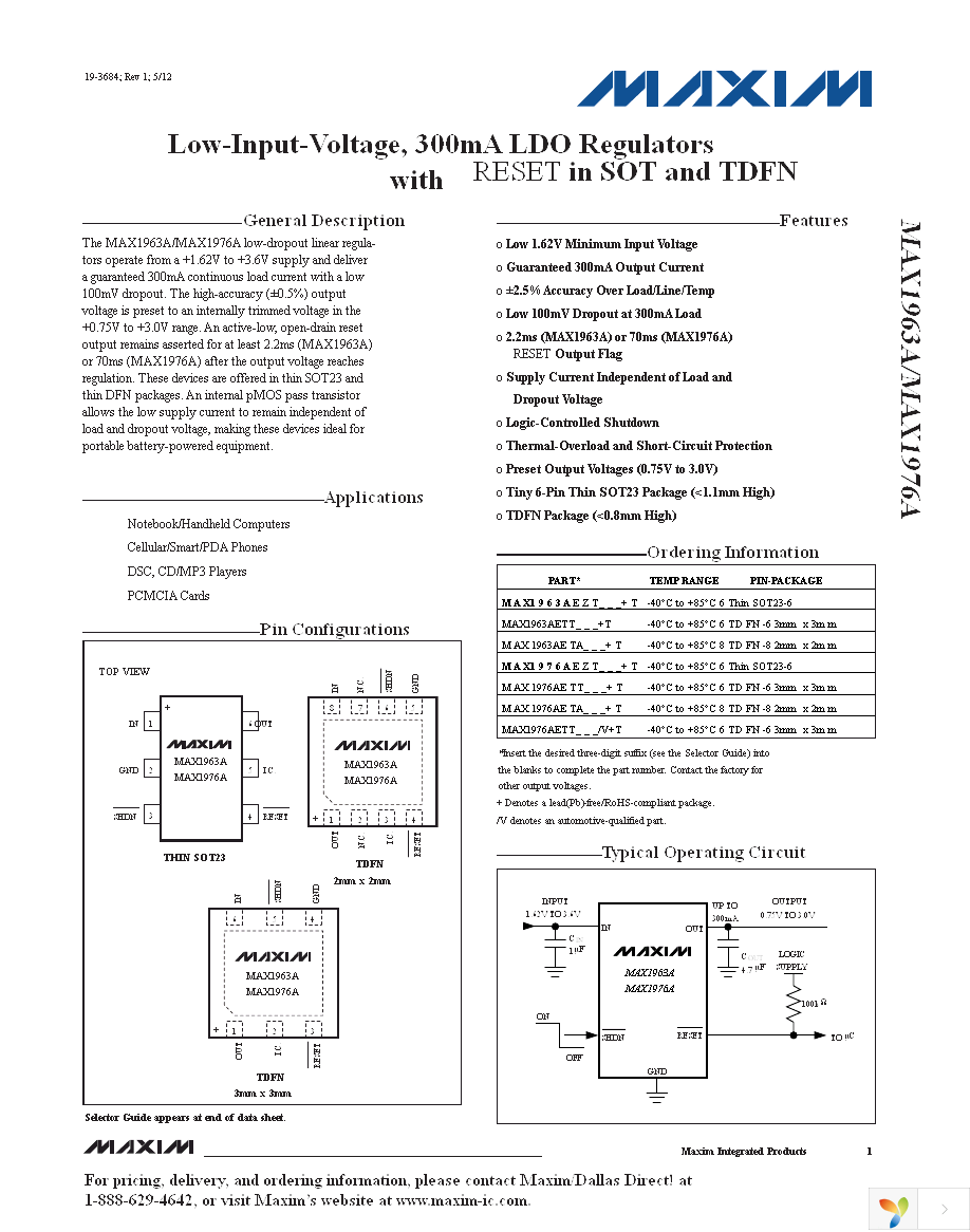 MAX1976AETA120+T Page 1