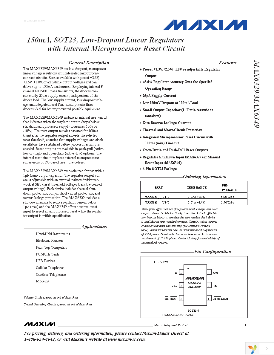 MAX6329TLUT+T Page 1