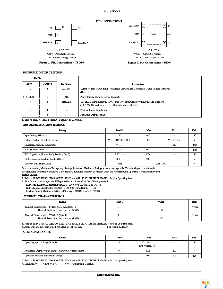 NCV8560SN130T1G Page 2