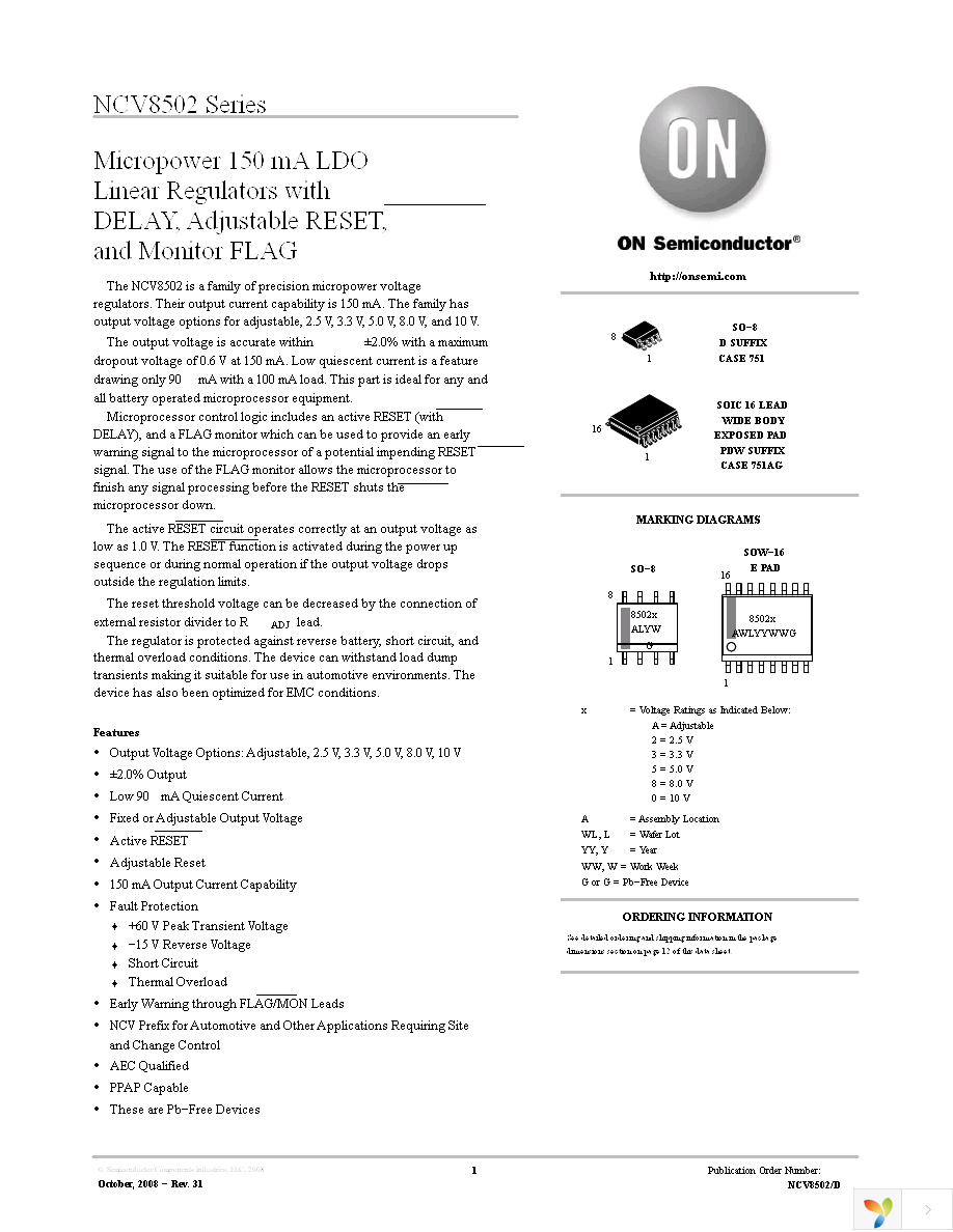 NCV8502D100R2G Page 1