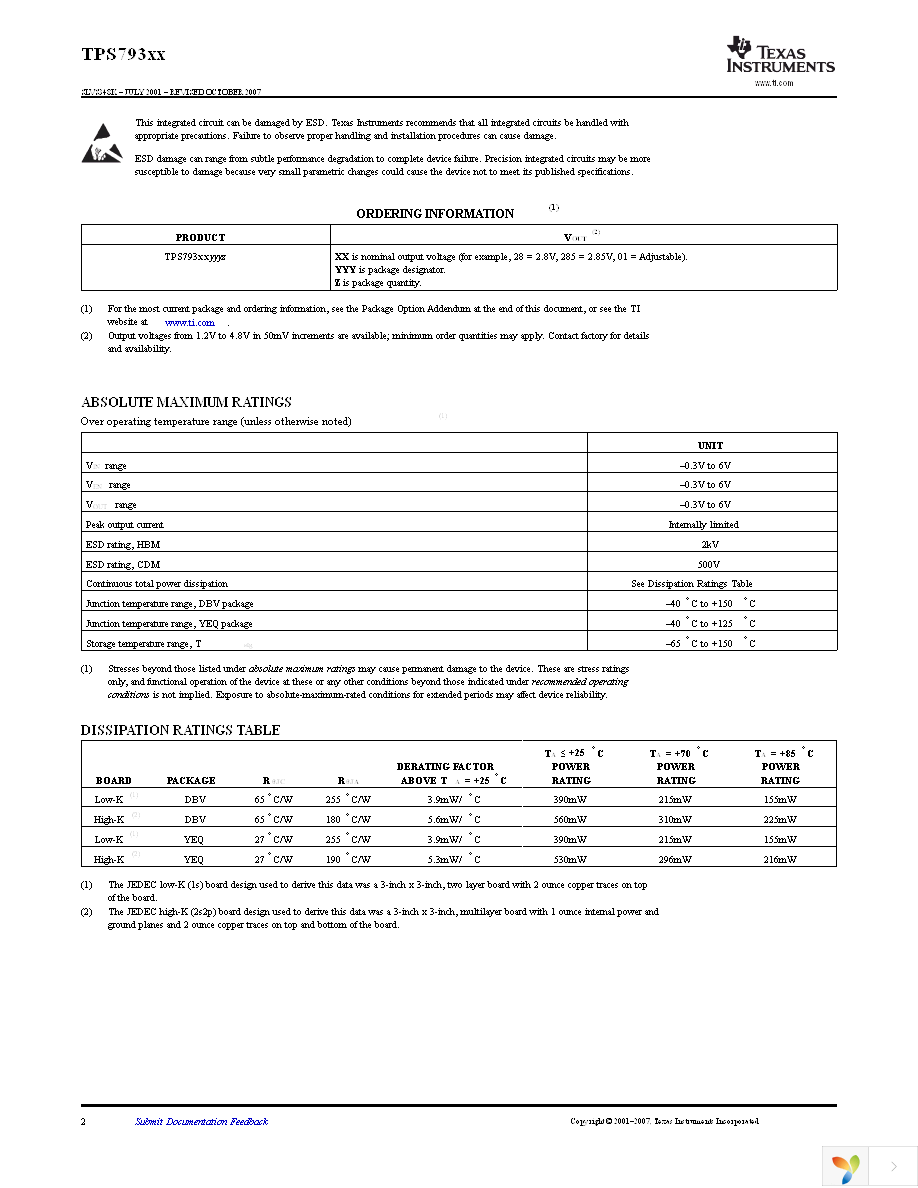 TPS793285YEQT Page 2