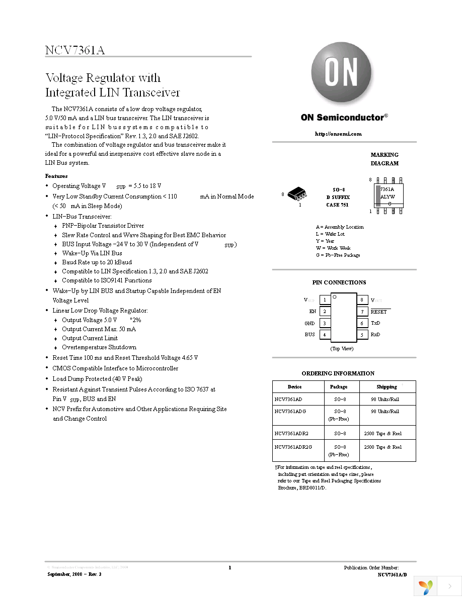 NCV7361ADG Page 1