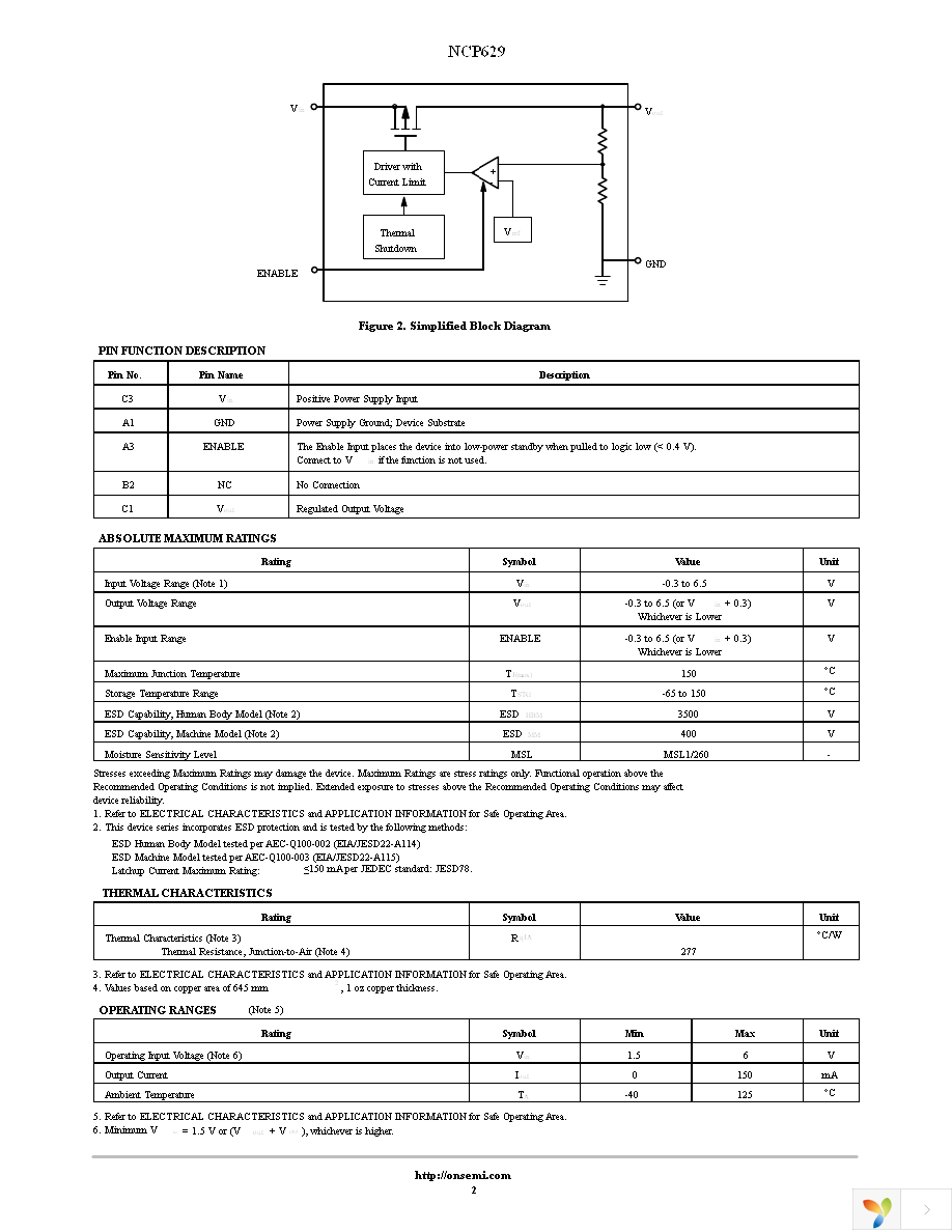 NCP629FC15T2G Page 2