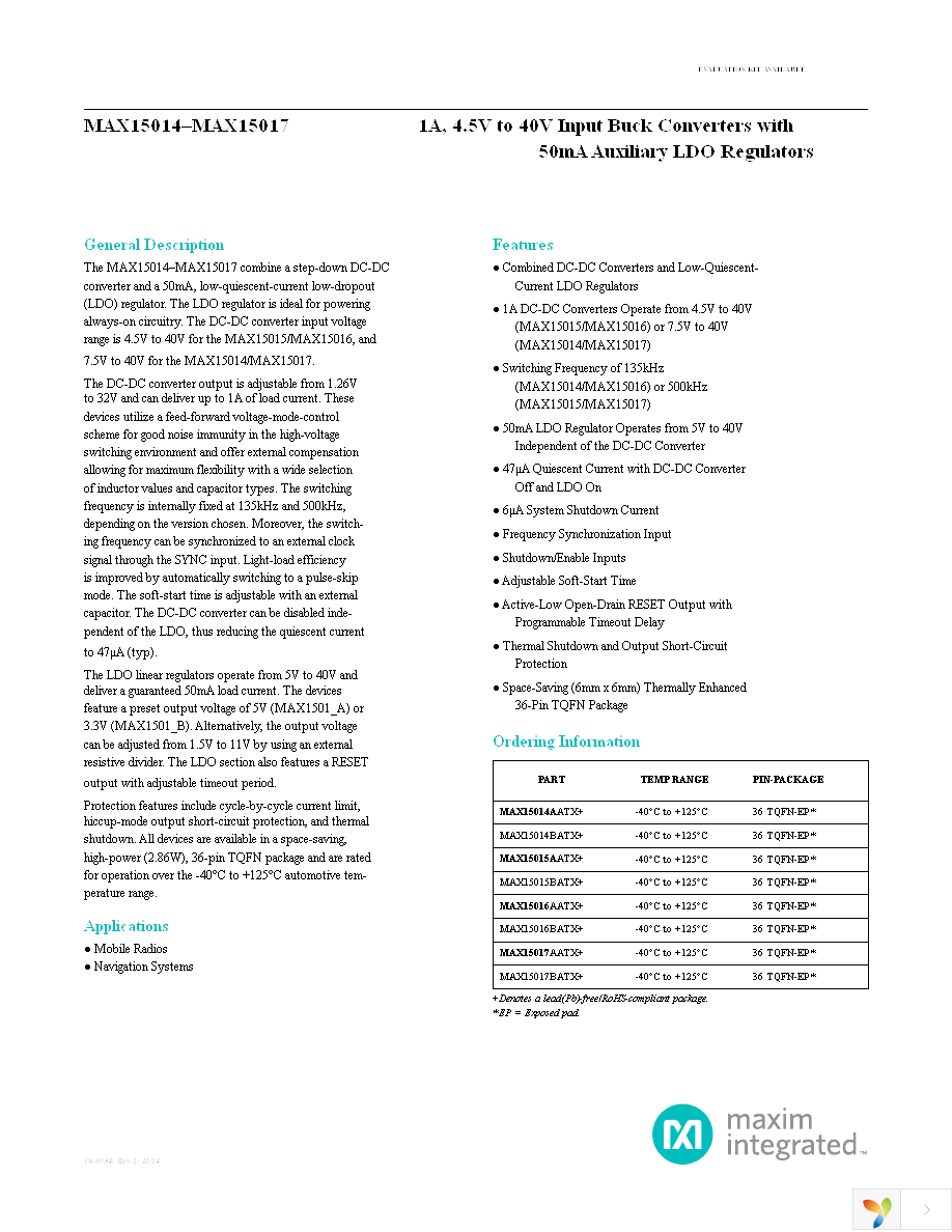 MAX15017BATX+T Page 1