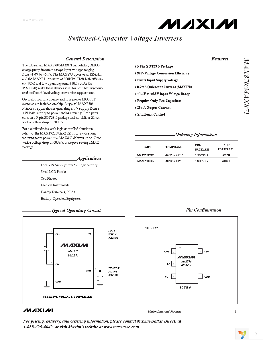 MAX871EUK+T Page 1