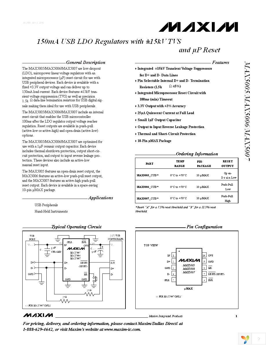 MAX5005ACUB+ Page 1