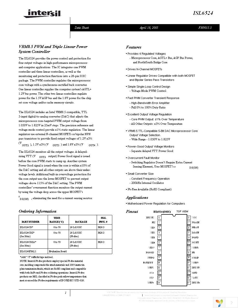 ISL6524CBZA-T Page 1