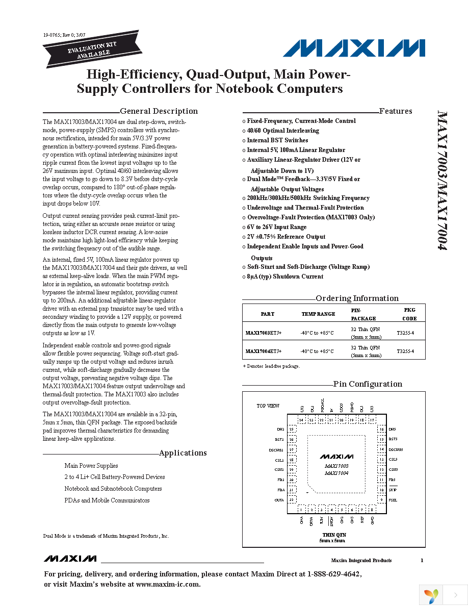 MAX17004ETJ+T Page 1