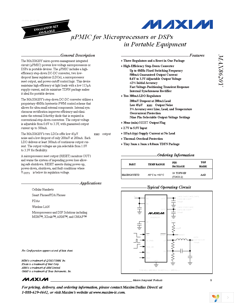 MAX8620YETD+T Page 1