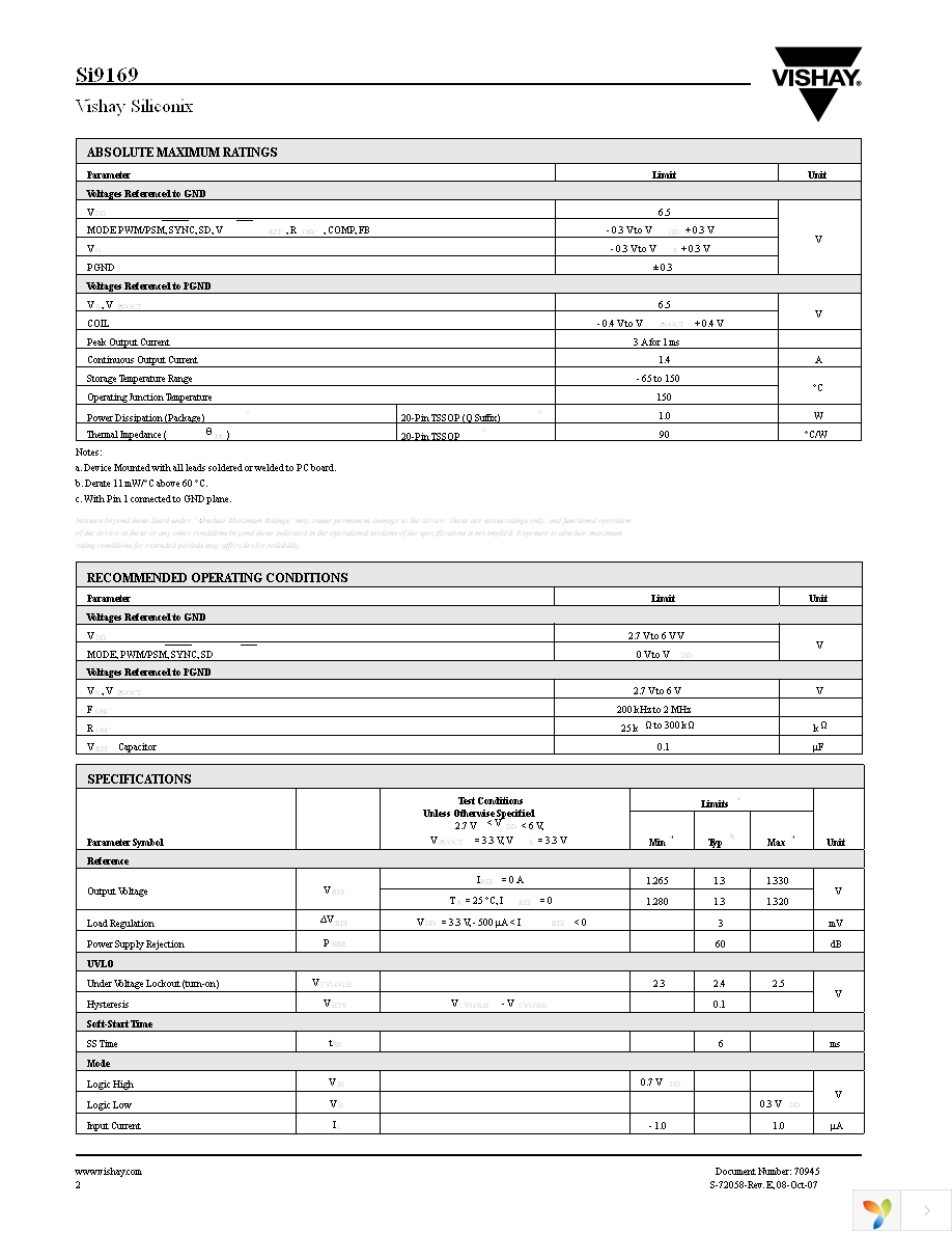 SI9169BQ-T1-E3 Page 2