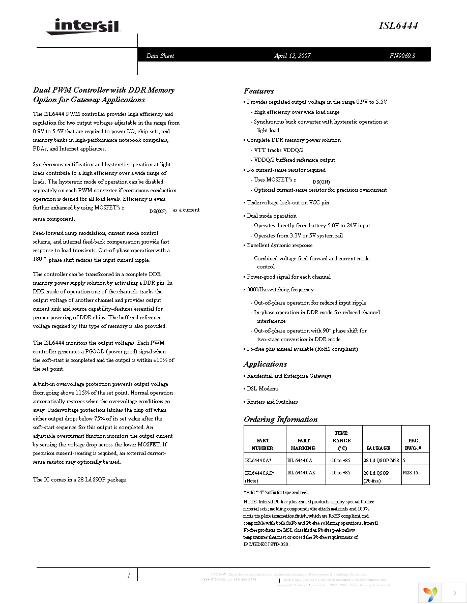 ISL6444CAZ-T Page 1