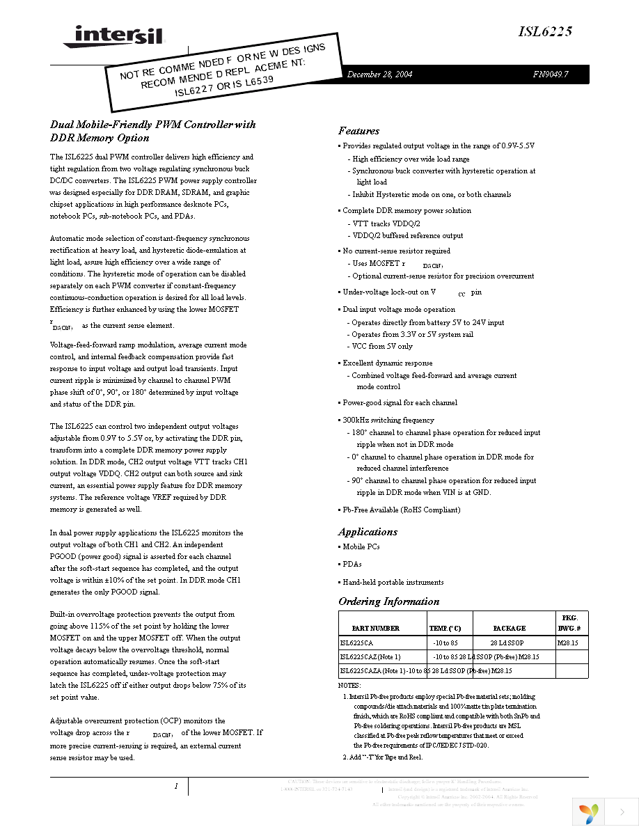 ISL6225CAZ-T Page 1