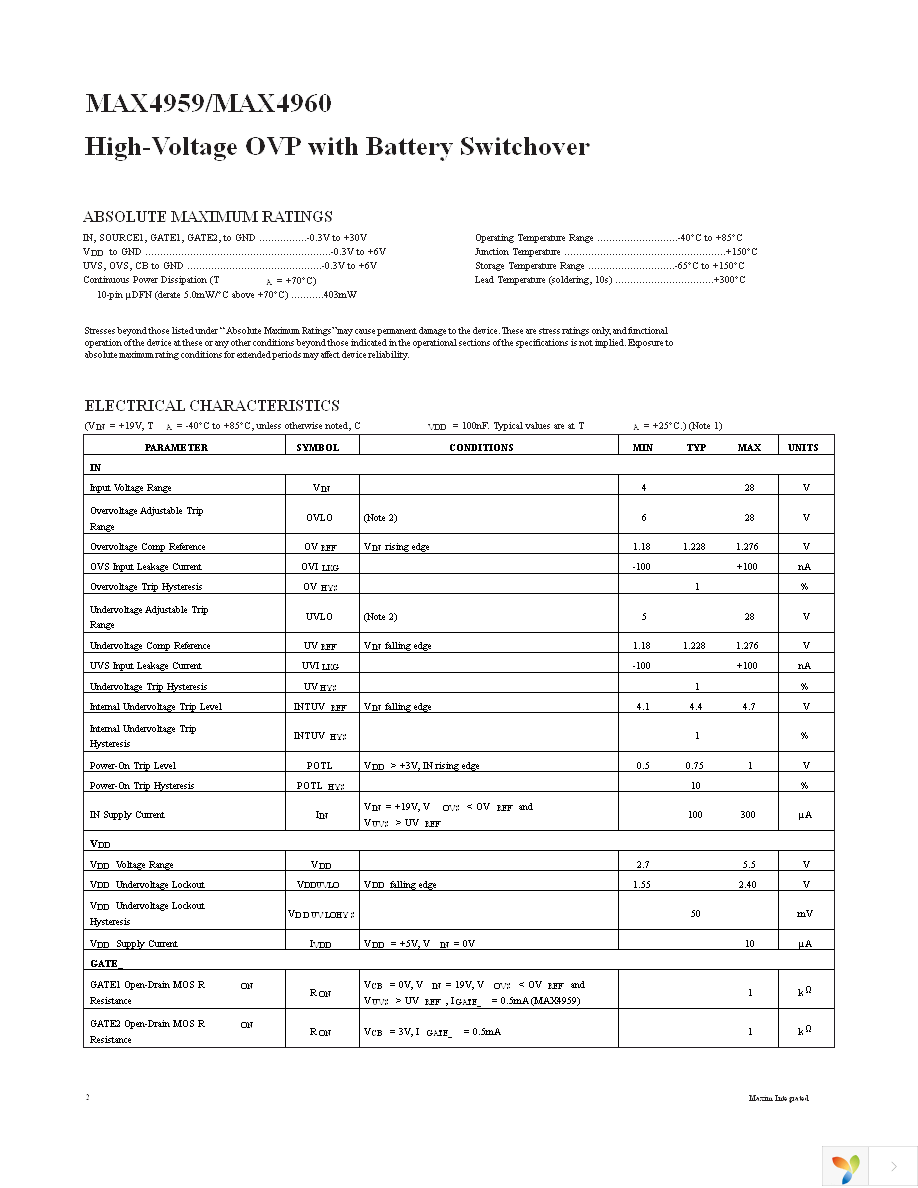 MAX4959ELB+T Page 2