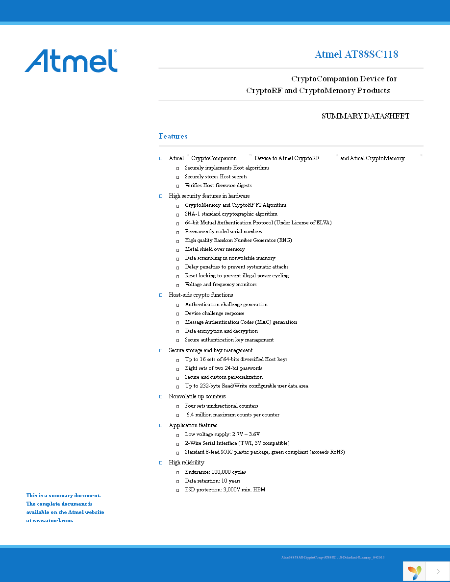 AT88SC118-SH-CM-T Page 1