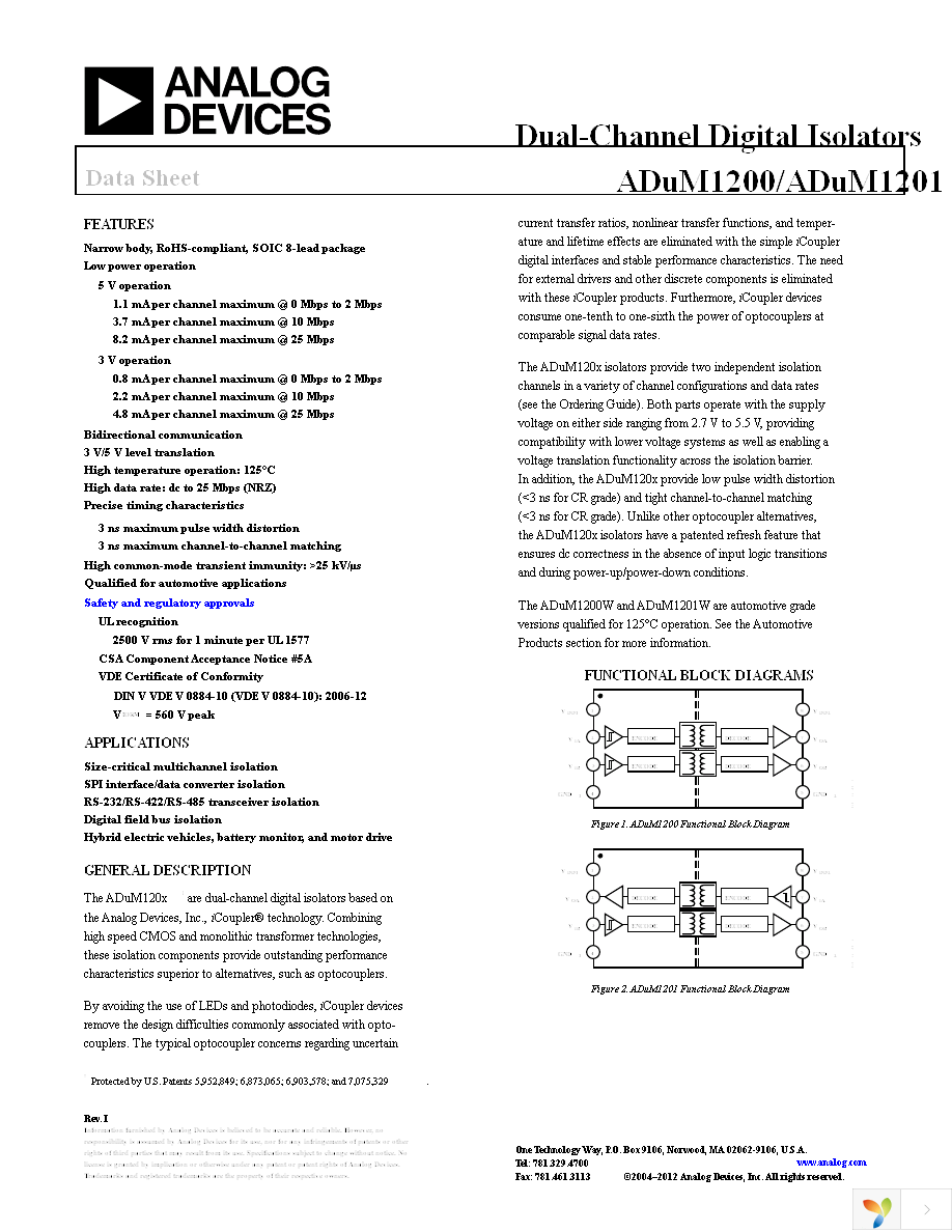 ADUM1200BRZ-RL7 Page 1