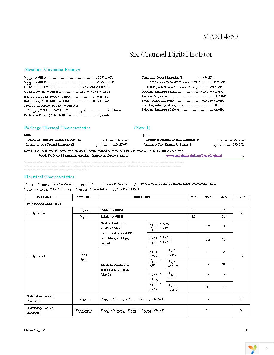 MAX14850ASE+ Page 2